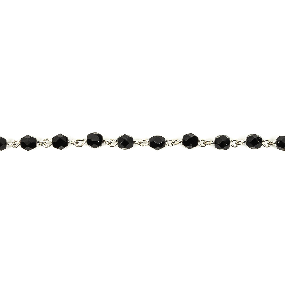 Vintage Czech Jet Beads and Silver Metal Link Chain - 0.1875