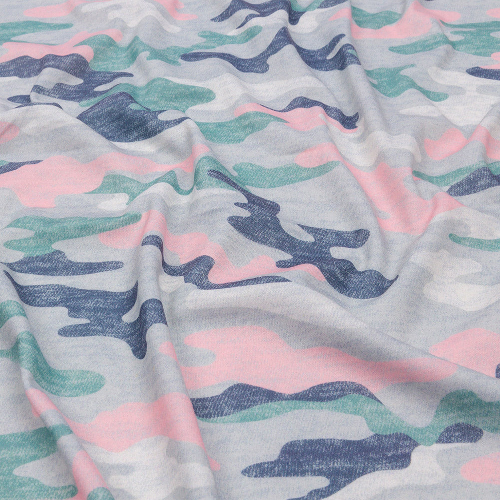 Gray, Green and Pink Camouflage Recycled Polyester Interlock Knit - Joann Fabrics