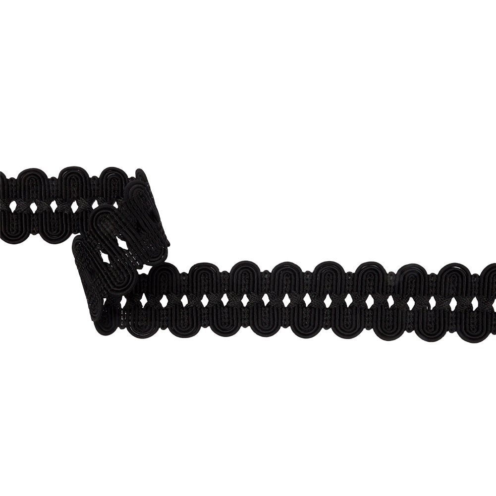 Famous NYC Designer Black Arches and Crosses Gimp Braided Trim - 1.375