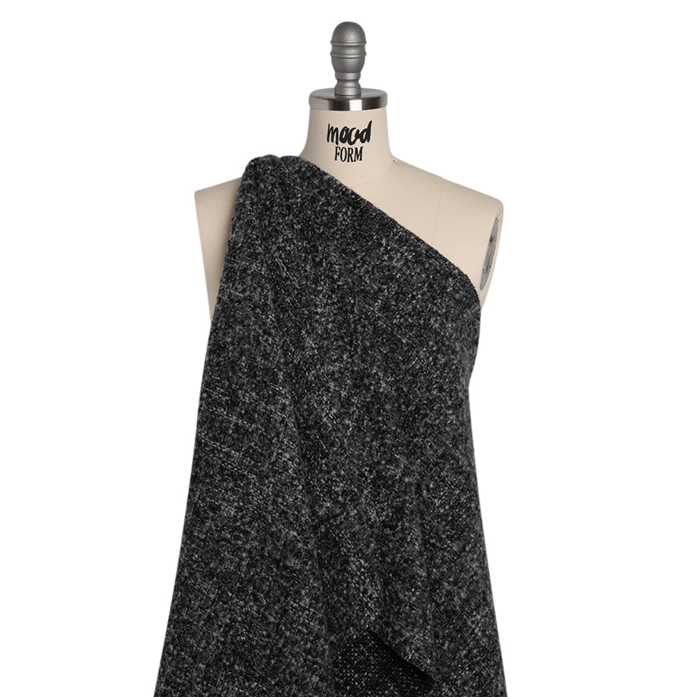 Plush Brushed Wool and Alpaca Boucle Coating Made in Italy - Black and White Heathered - Deadstock - Joann Fabrics