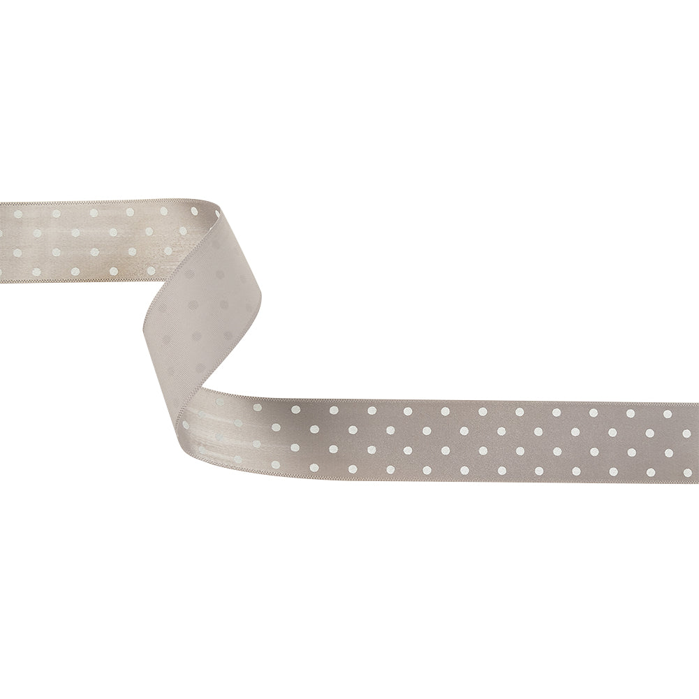 Gray and White Polka Dots Satin Ribbon - 1