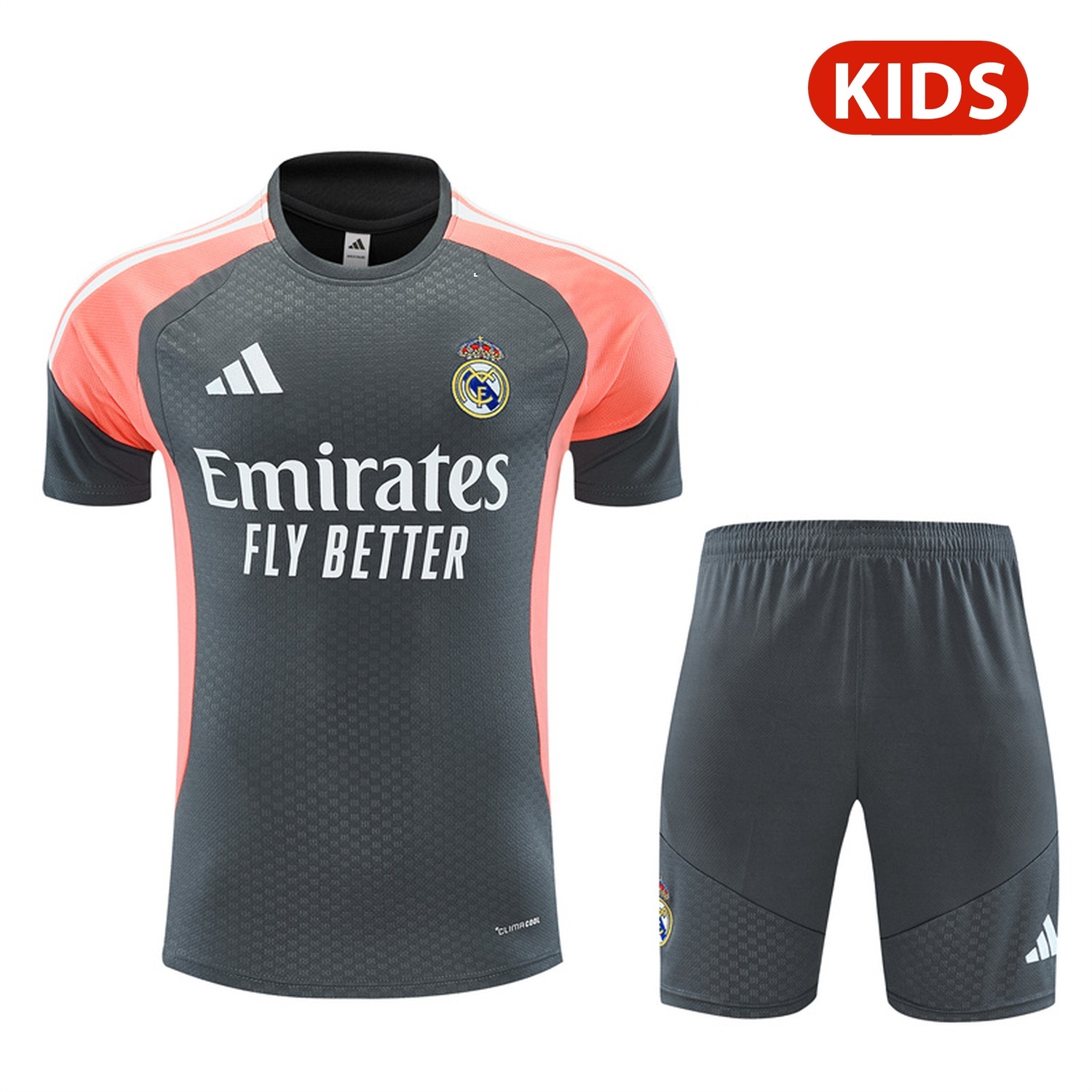 Real Madrid 26-27 Kids Short-Sleeve Training Set - Deep Grey Top & Deep Grey Shorts - UnitedFutballJersey