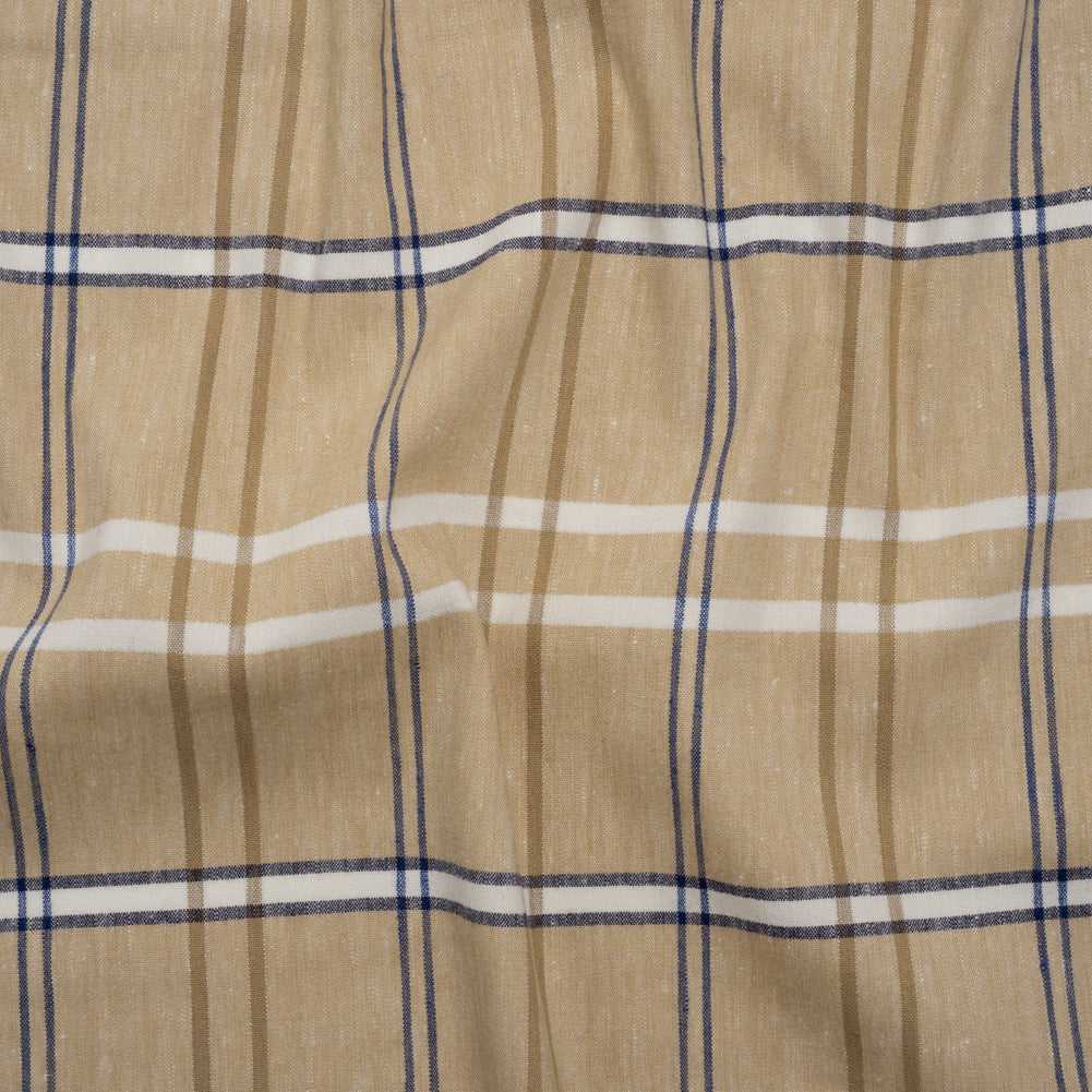 Stretch Linen Woven - Beige, Navy and White Plaid with Metallic Silver Accents - Joann Fabrics