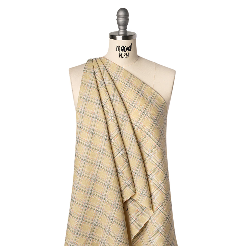 Lightweight Linen Woven - Yellow Beige, Basil Green and Orange Plaid - Joann Fabrics