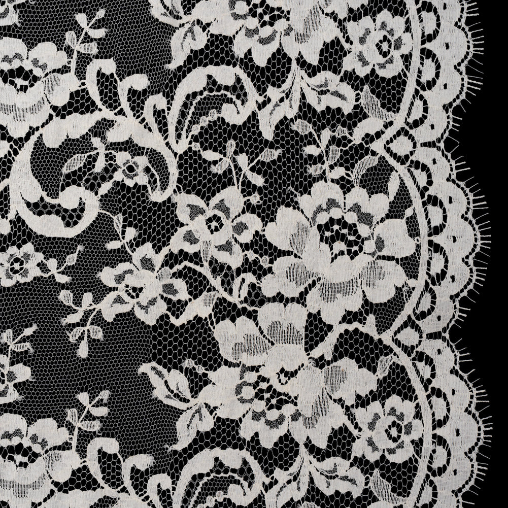 French Cotton Blend Leavers Lace with Finished Scalloped Edges - Greige Classic Floral - Joann Fabrics