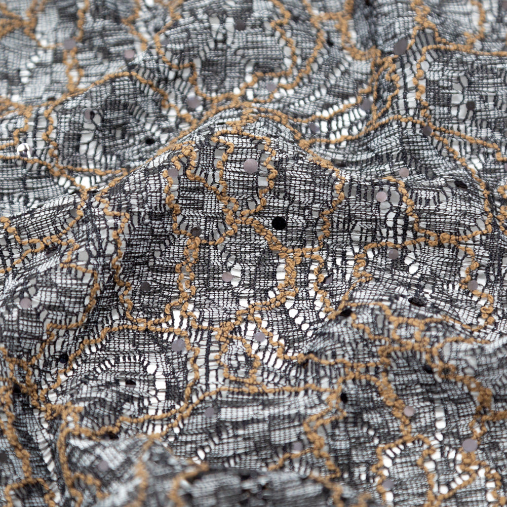 Italian Mink and Chicory Sequined Knit Floral Lace - Joann Fabrics