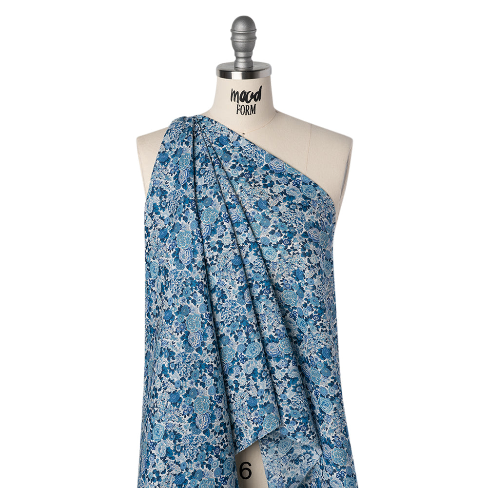 Liberty Fabrics Tana Lawn® - Elysian Day Blue - Sky, Cobalt and White Rosy Blooms - Joann Fabrics