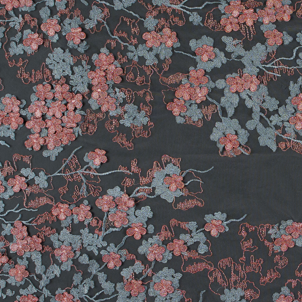 3D Embroidered Stretch Netting Lace - Ribbon Red and Gray Mist Floral - Joann Fabrics