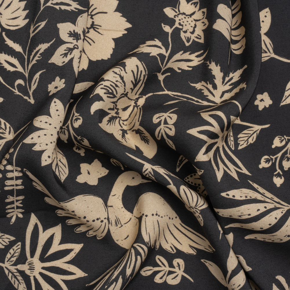 Mood Exclusive Black Pheonix Flowers Sustainable Viscose and Polyester Twill - Joann Fabrics