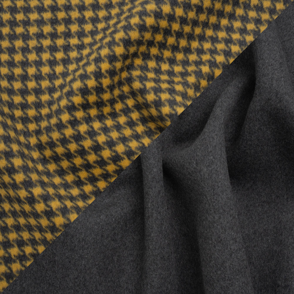 Brushed Wool Double Cloth Coating - Yellow and Gray Houndstooth and Charcoal Heathered - Deadstock - Joann Fabrics
