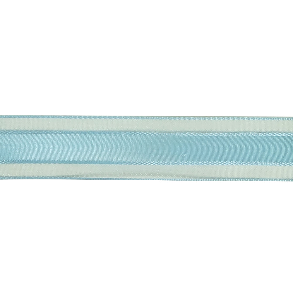 Baby Blue Woven Ribbon with Sheer Organza Borders - 0.75
