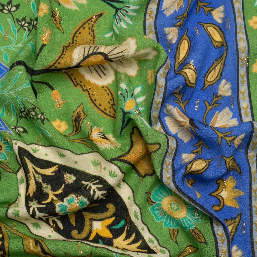Mood Exclusive Green Floral Facade Metallic Dotted Crinkled Viscose Crepe Panel - Joann Fabrics