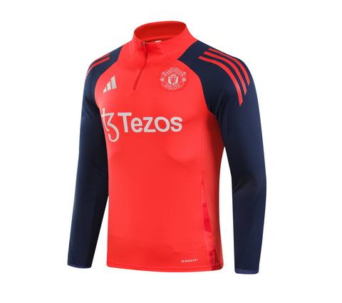 2024/2025 Manchester United Half-Pull Training Suit Red Blue Football Shirt 1:1 Thai Quality Set
