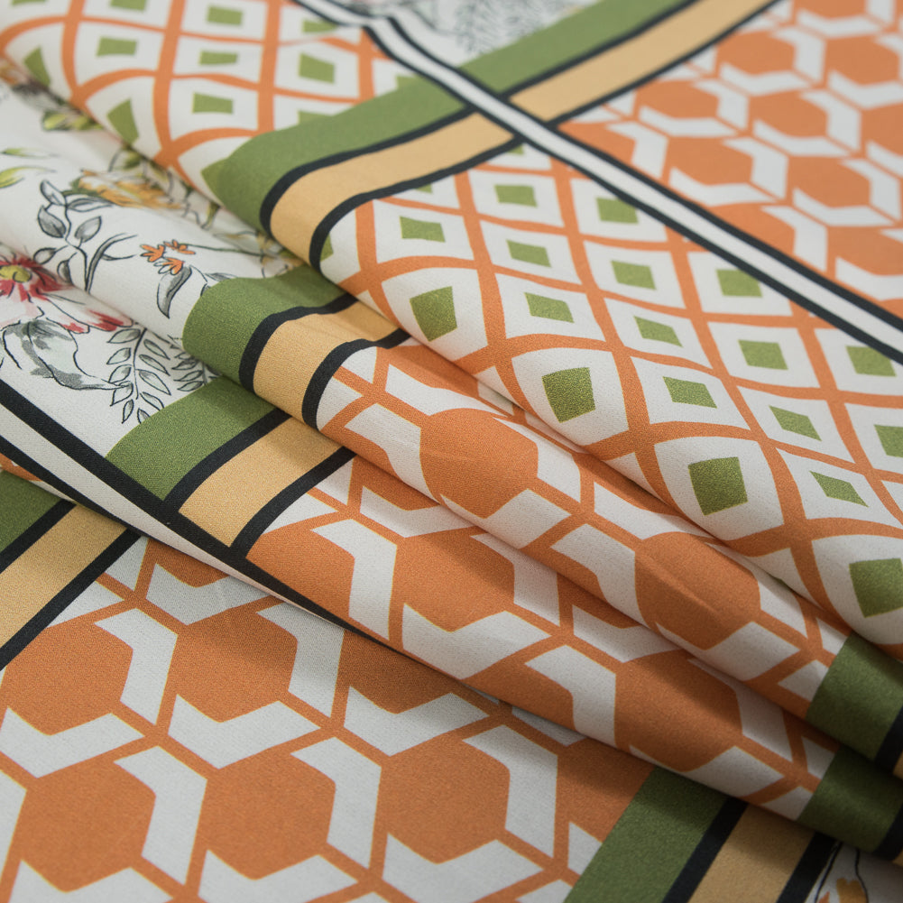 Cotton Poplin - Green and Orange Floral Squares and Geometrics - Italian Wedding Print - Mood Exclusive Avenable Collection - Joann Fabrics