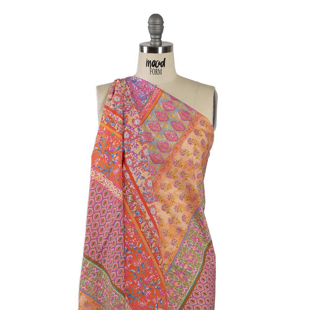 Sustainable Viscose Crepe - Pink and Orange Floral Stripes - Darling Clementine Print - Mood Exclusive Gisele Collection - Joann Fabrics