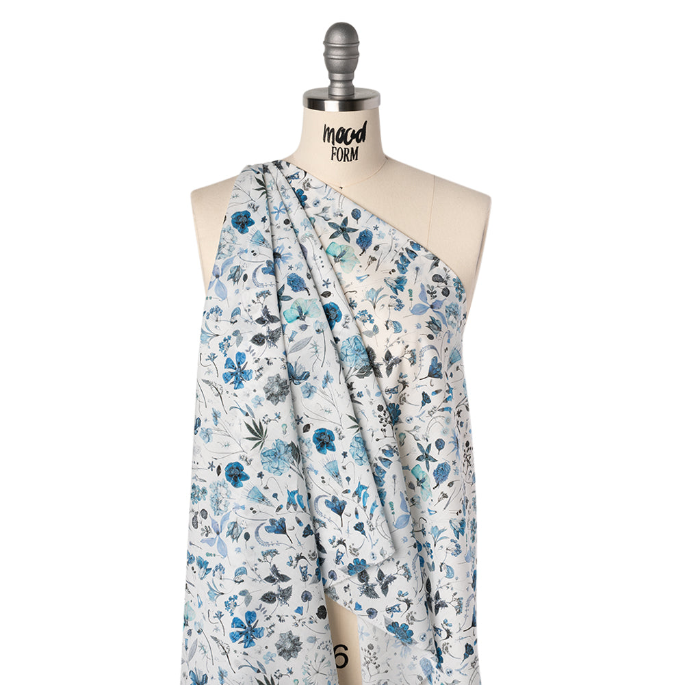 Liberty Fabrics Tana Lawn® - Floral Eve Light Blue - Cobalt, Gray and White Scattered Plants and Flowers - Joann Fabrics
