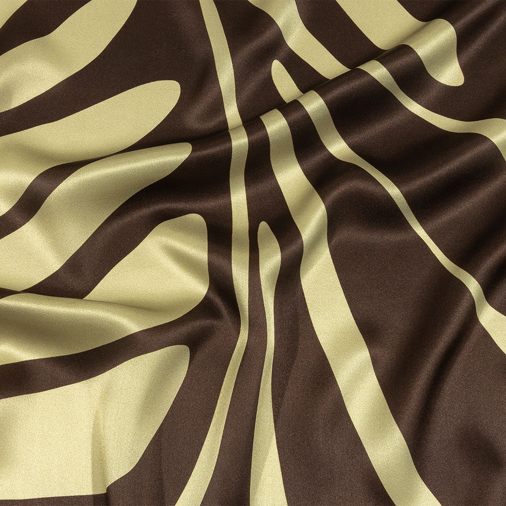Italian Brown and Beige Oversized Leaves Silk Charmeuse - Joann Fabrics
