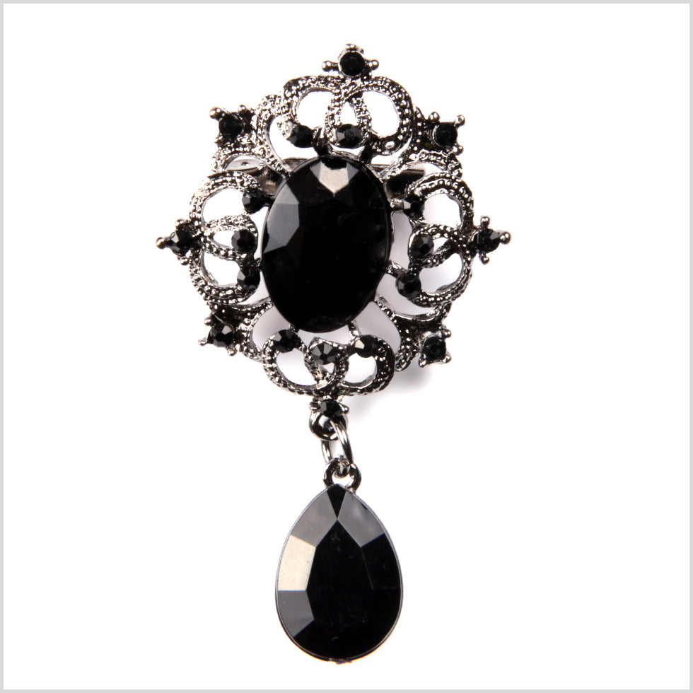 Italian Black Rhinestone Brooch - 2.25