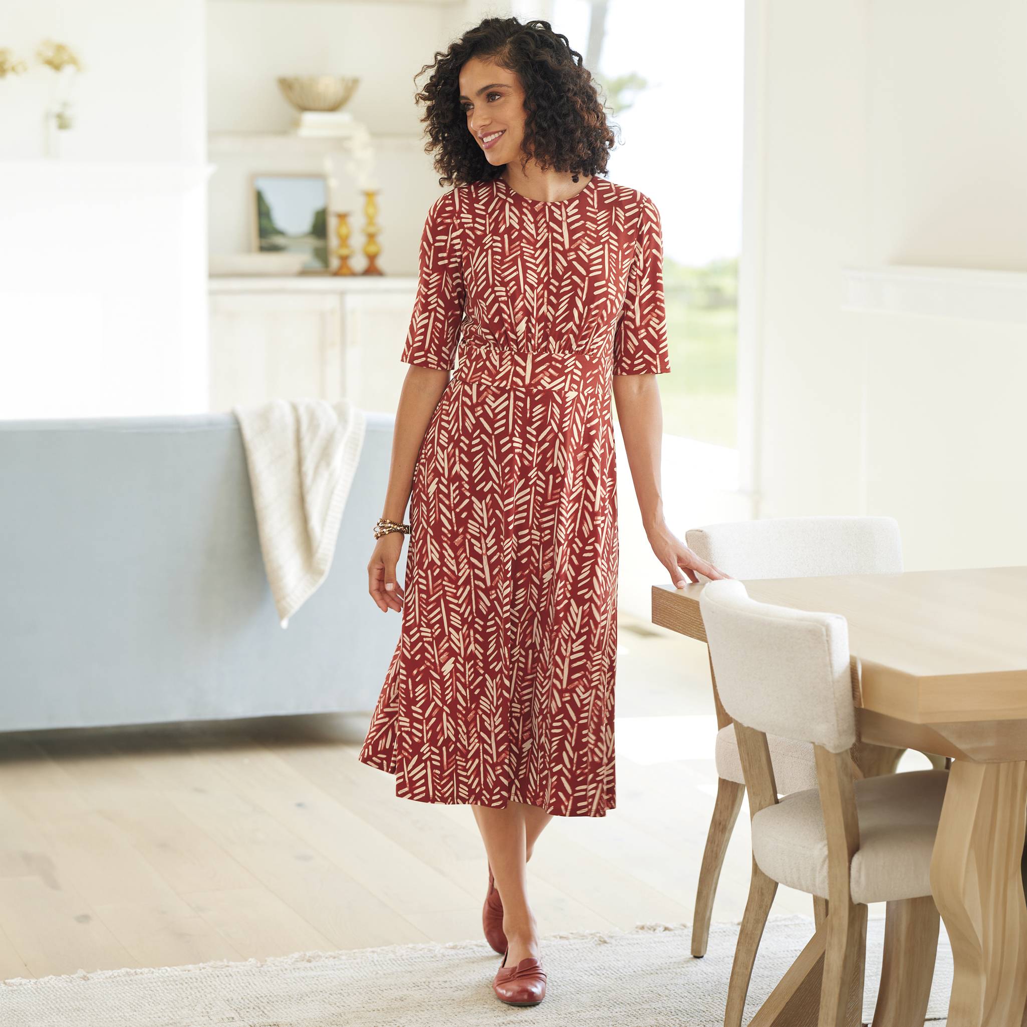 Elbow Sleeve Print Dress - Northstyle Catalog