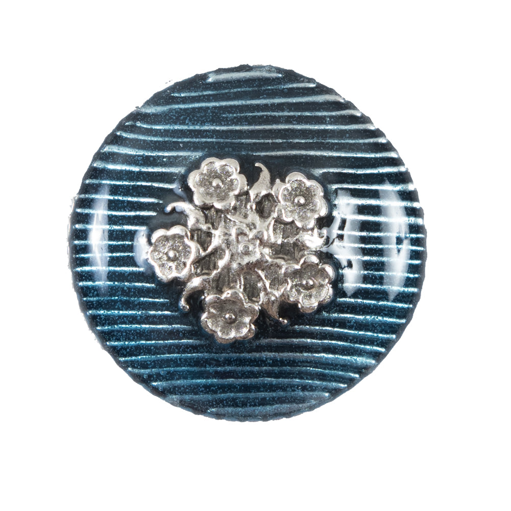 Italian Aqua and Silver Floral Metal Button - 44L/28mm - Joann Fabrics