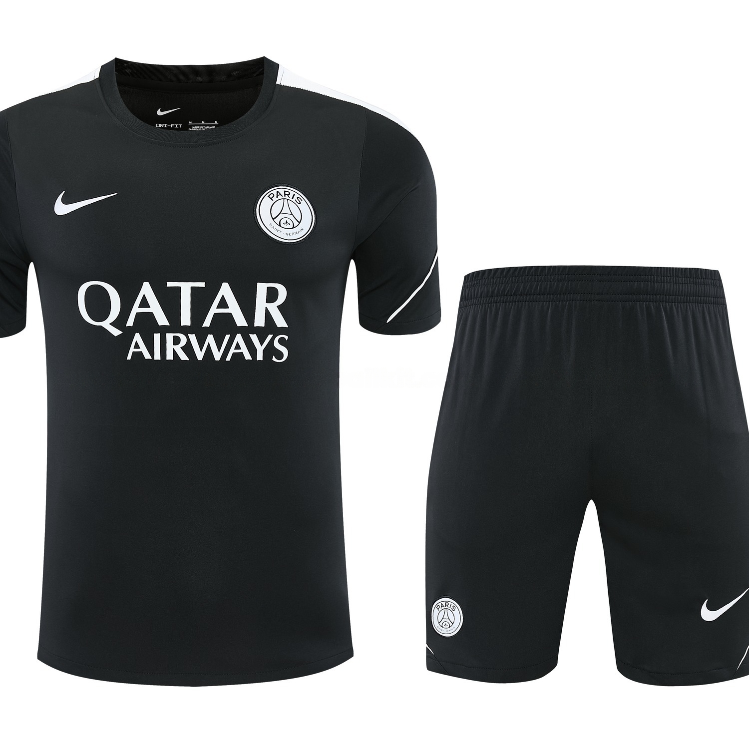 Paris Saint-Germain PSG 26-27 White Chest Sponsors Short-Sleeve Training Set - Black Top & Black Shorts - UnitedFutballJersey