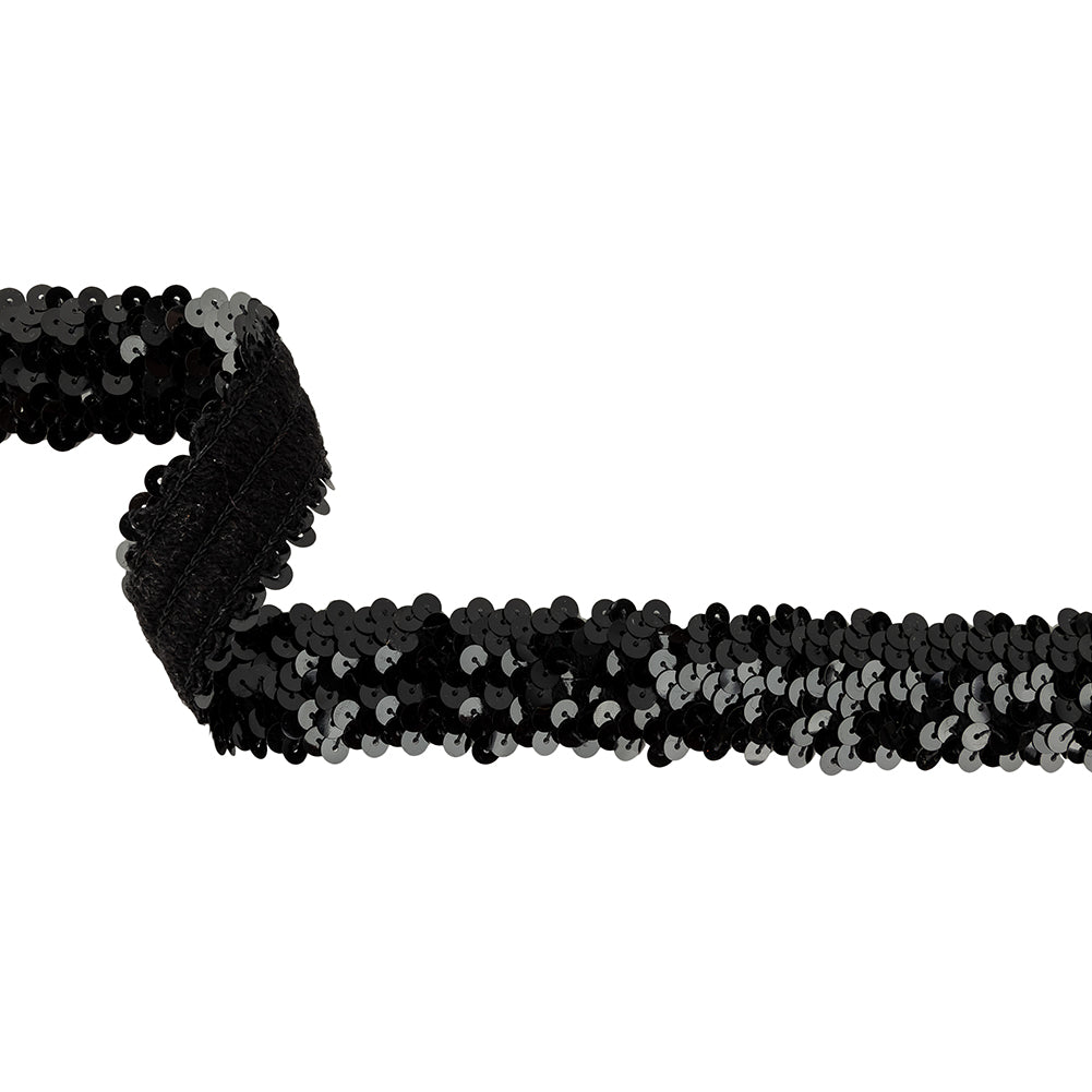 Black Stretch Sequins Trim - 1.25