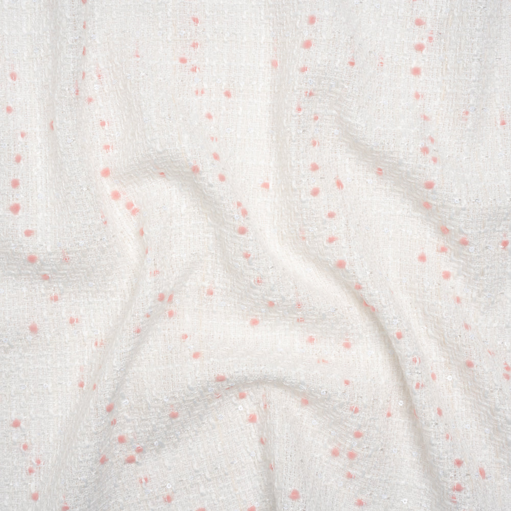 Polyester Pom Pom Tweed with Baby Sequins - White and Pale Pink - Deadstock - Joann Fabrics