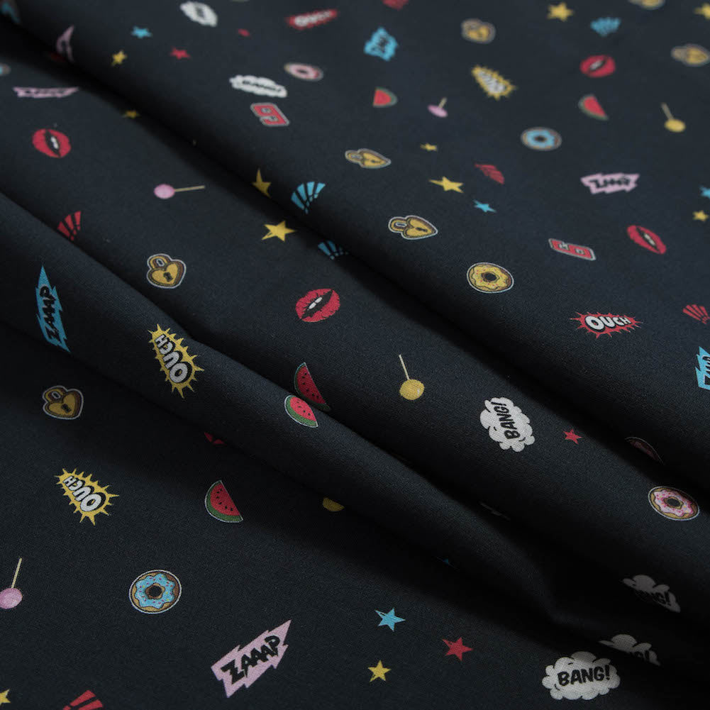 Cotton Voile - Black Pop Icons - Black Candy and Combat Print - Mood Exclusive Comic Collection - Joann Fabrics