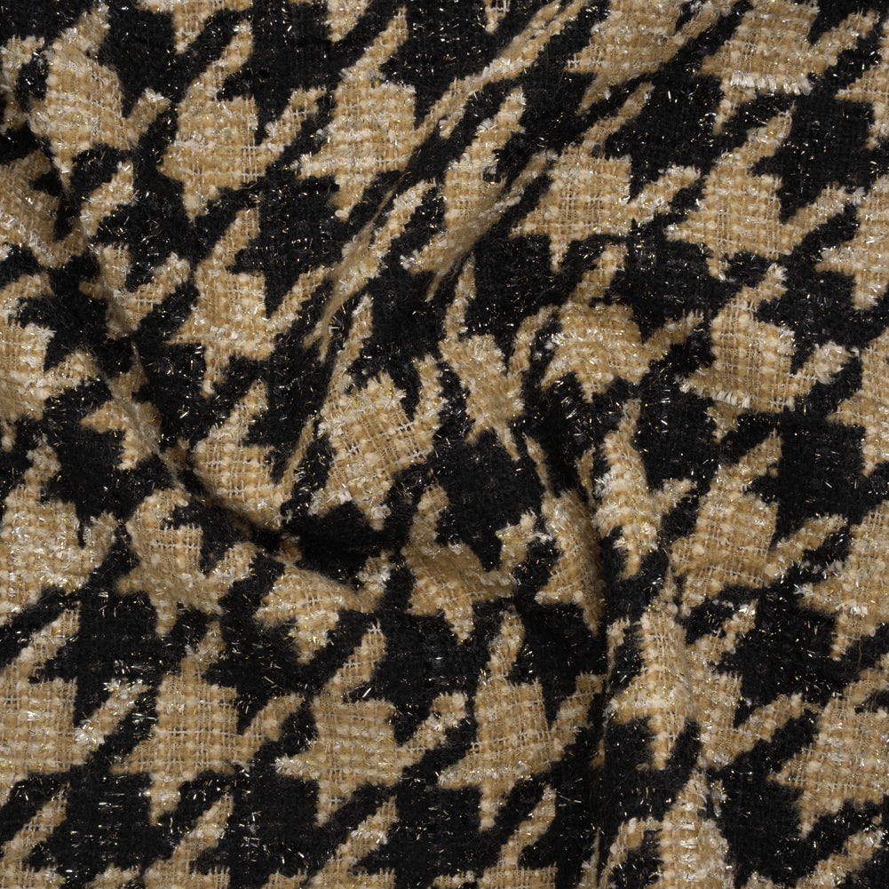 Metallic Polyester and Wool Blend Tweed - Beige and Black Houndstooth - Joann Fabrics