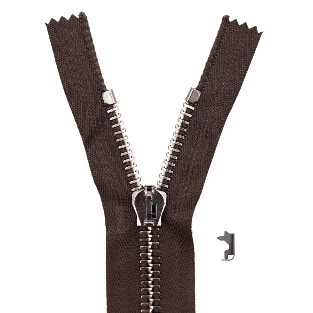 Mood Exclusive Italian Brown and Gunmetal T8 Closed End Metal Zipper - 9