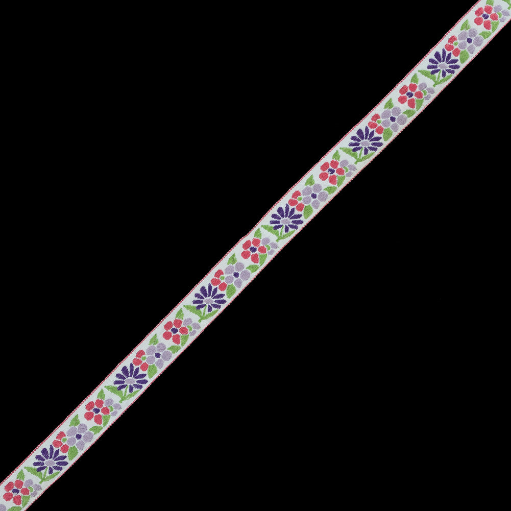 German Pink and Purple Floral Jacquard Ribbon - 0.75
