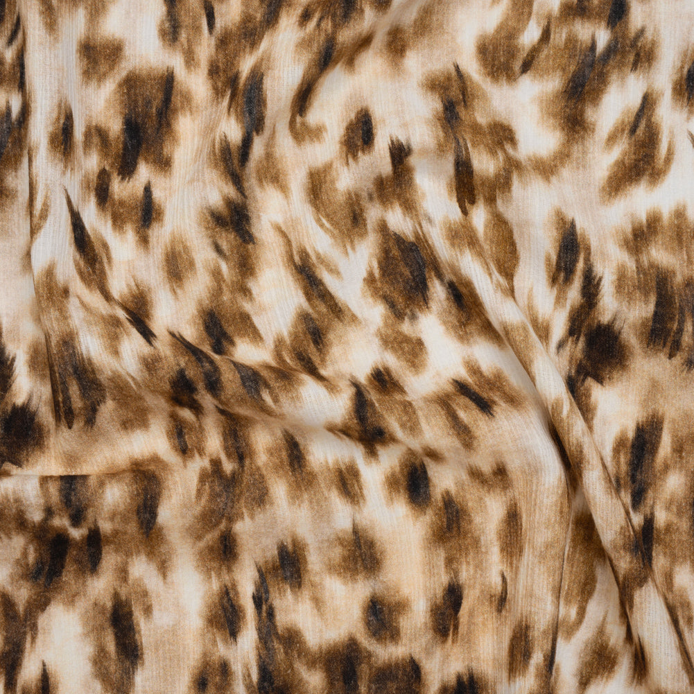 Slubbed Gauzy Cotton Woven - Cream, Brown and Black Abstracted Animal Spots - Mood Exclusive Safari Samba Print - Joann Fabrics