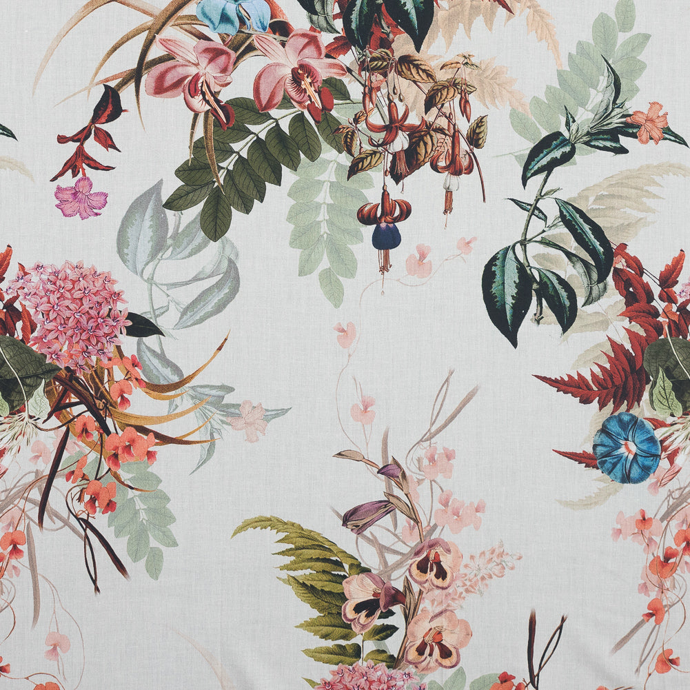 Cotton Voile - Pale Green and Coral Floral - Ile des Orchidees Print - Mood Exclusive Jacques Collection - Joann Fabrics