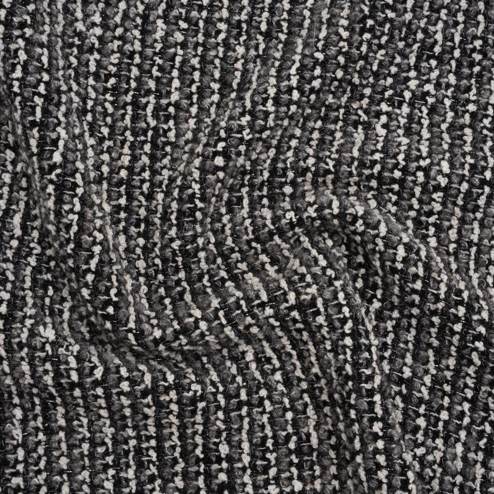 Metallic Wool Blend Boucle Coating Made in Italy - Gray, White and Silver Tweedy Stripes - Joann Fabrics