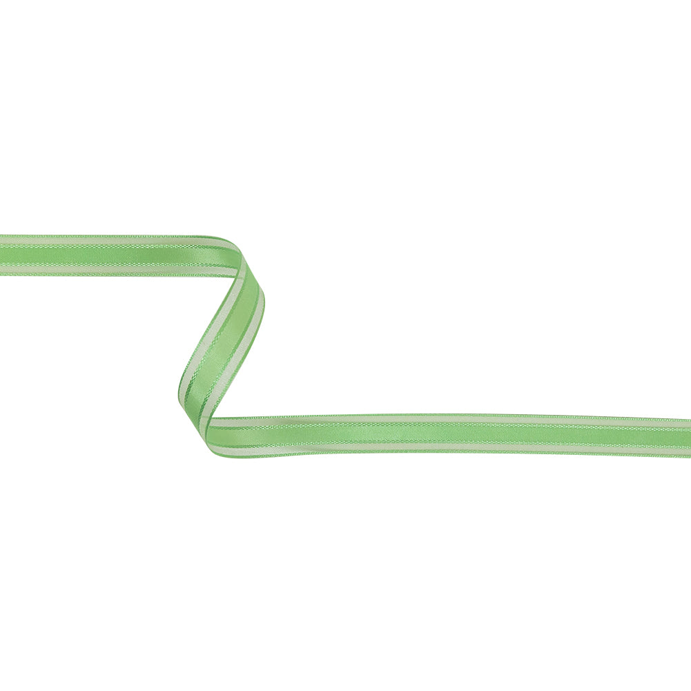 Patina Green Woven Ribbon with Sheer Organza Borders - 0.5