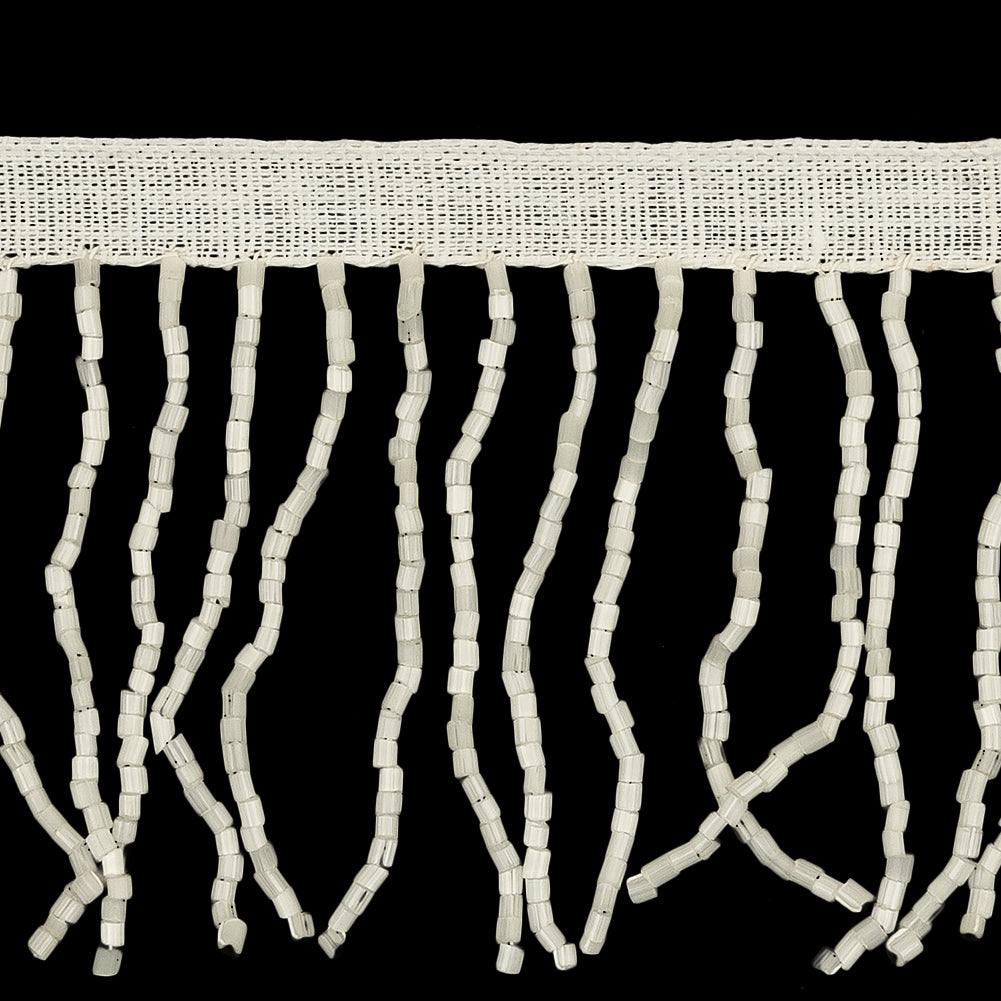 Vintage White Satin Chop Beaded Fringe - 2.5