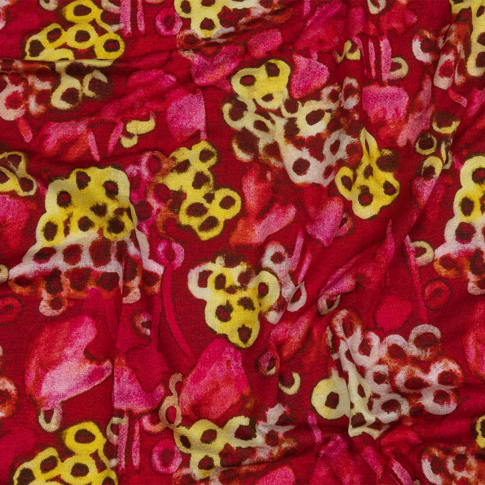 Balenciaga Italian Hot Pink and Yellow Abstracted Watercolor Flowers Stretch Cotton Jersey - Joann Fabrics