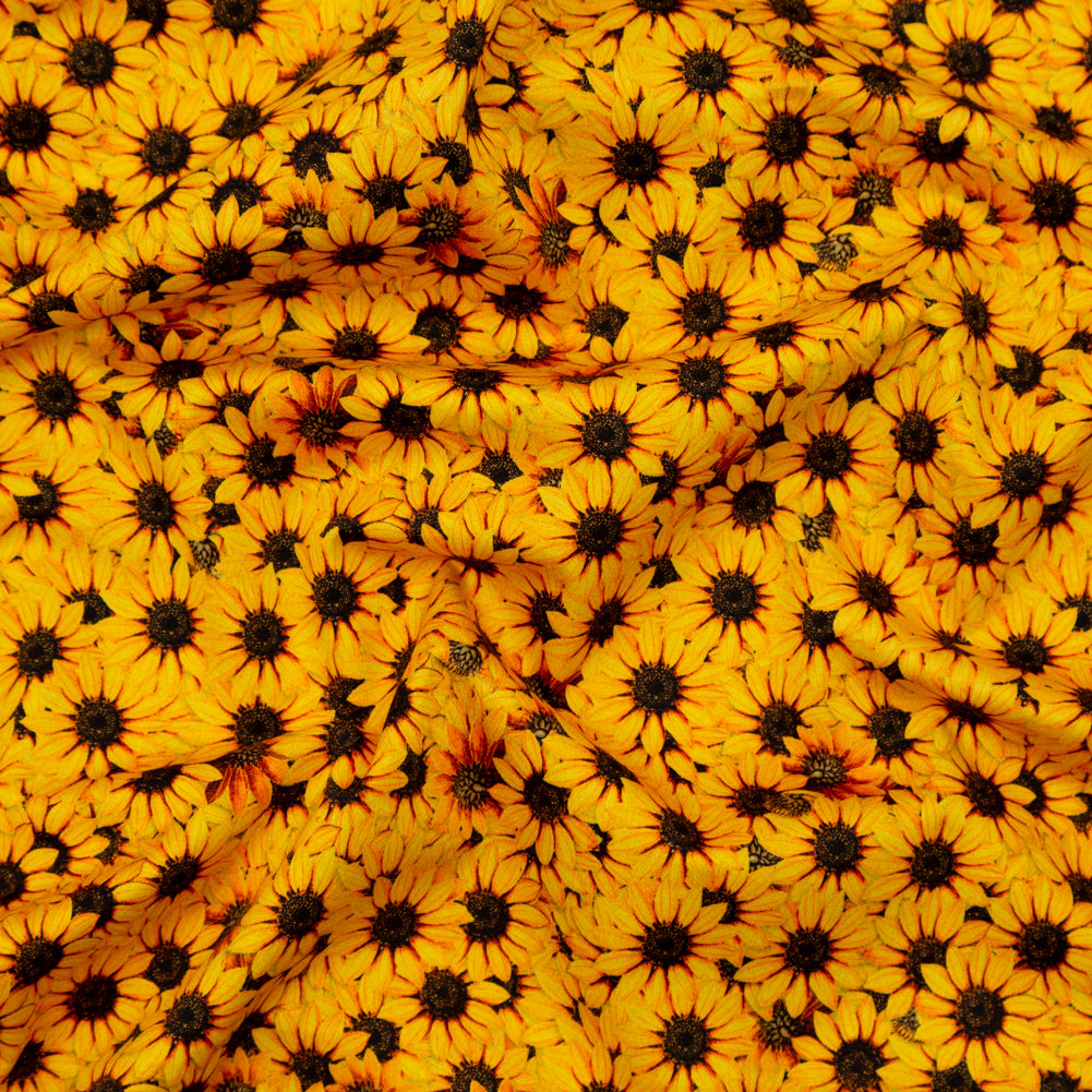 Stretch Cotton Sateen - Yellow and Brown Floral - Population Sunflowers Print - Mood Exclusive St. Tropez Collection - Joann Fabrics