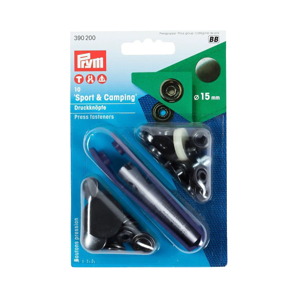 Prym Sport & Camping Press Fasteners and Tools - Black 15mm - 10pc - Joann Fabrics
