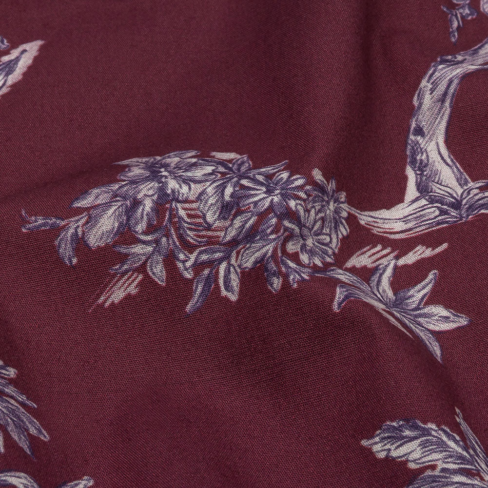 Mood Exclusive Maroon Arboreal Accord Stretch Cotton Poplin - Joann Fabrics
