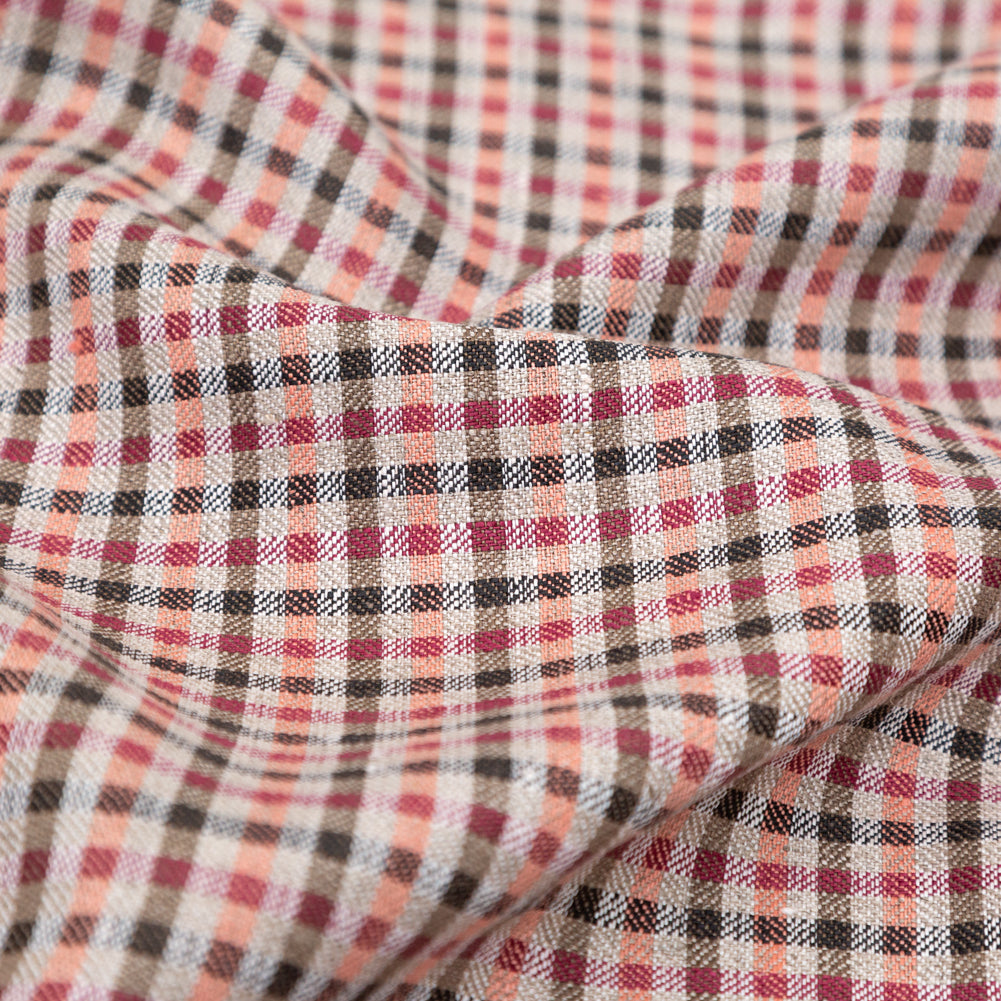 Brown, Coral and Magenta Tattersall Checkered Linen Dobby - Joann Fabrics