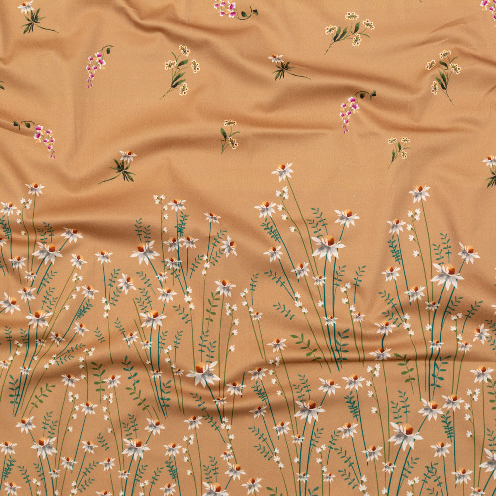 Stretch Cotton Sateen Panel - Brown Sugar Daisy Flowers - Growing Distant Print - Mood Exclusive Kenko Collection - Joann Fabrics