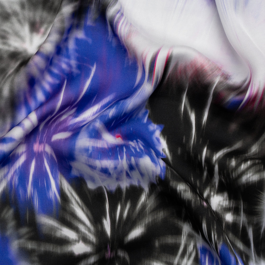 Sustainable and Recycled Viscose Satin Print - Blue and Black Fireworks - Mood Exclusive Skyrockets in Flight - Joann Fabrics
