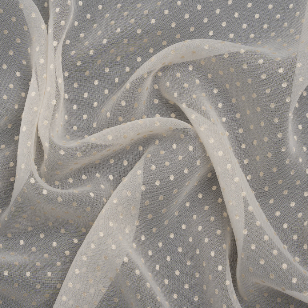 Famous Australian Designer Cream Burnout Satin Little Polka Dots Polyester and Viscose Chiffon - Joann Fabrics
