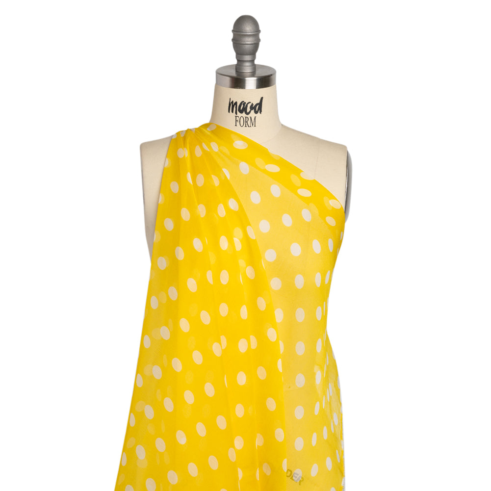 Famous Australian Designer Yellow and White Polka Dot Crinkled Silk Chiffon - Joann Fabrics