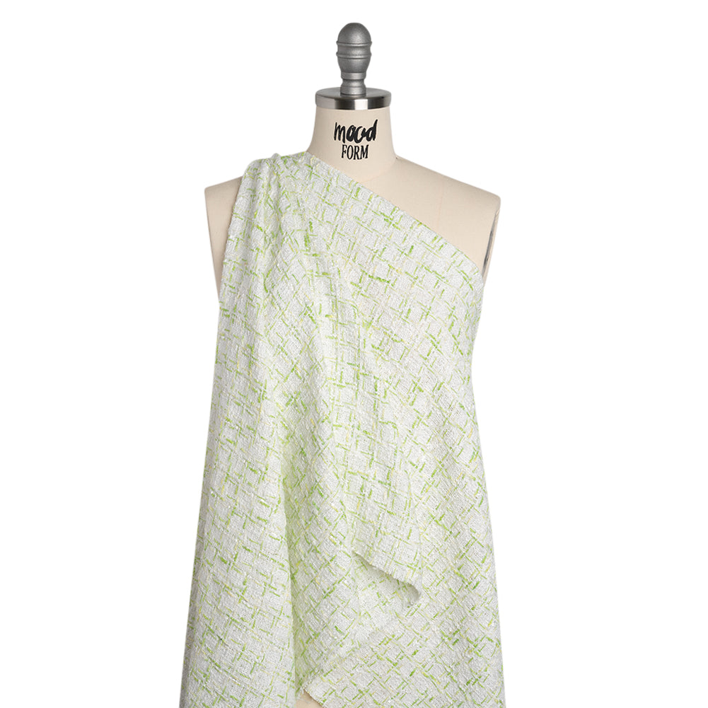 Tweedy Polyester Boucle - White and Lime Green Plaid - Deadstock - Joann Fabrics