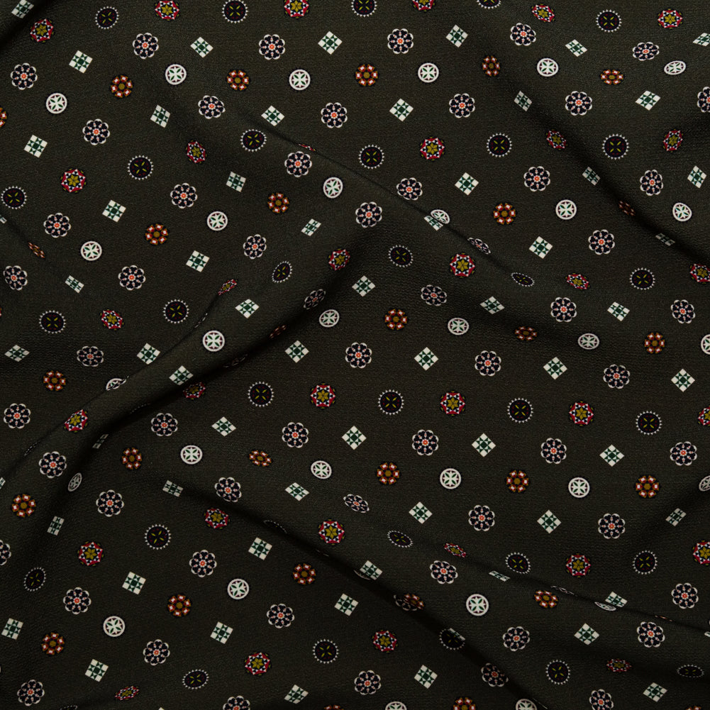 Stretch Polyester Crepe - Olive Green LIttle Medallions - Emblematic Medallions Print - Mood Exclusive Serengeti Collection - Joann Fabrics