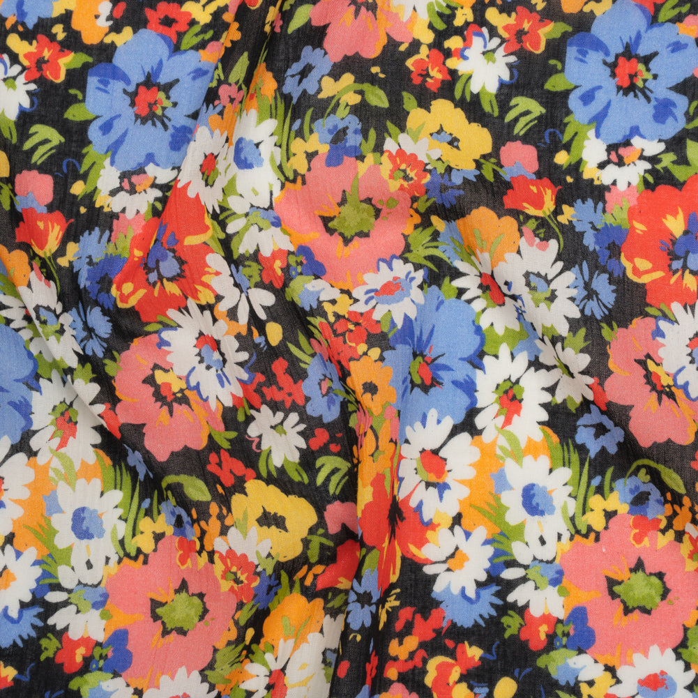 Crinkled Cotton Gauzy Woven - Red, Blue and Orange Bright Flowers - Mood Exclusive Petal Parade Print - Joann Fabrics