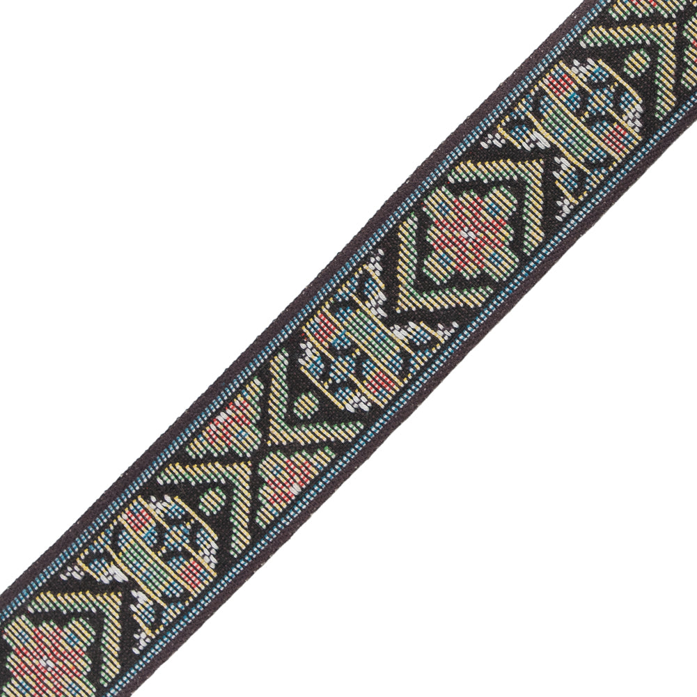 Brown, Green and Yellow Tribal Jacquard Ribbon - 1.125