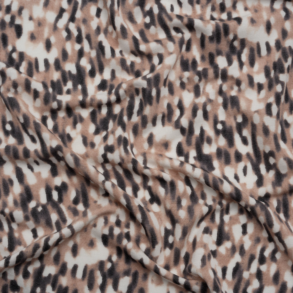 Stretch Modal Jersey Print - Taupe, Black and White Blurred Animal Spots - Deadstock - Joann Fabrics